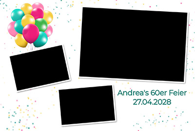Bunt gestaltetes Fotobox-Layout mit Konfetti für Geburtstagsfeiern