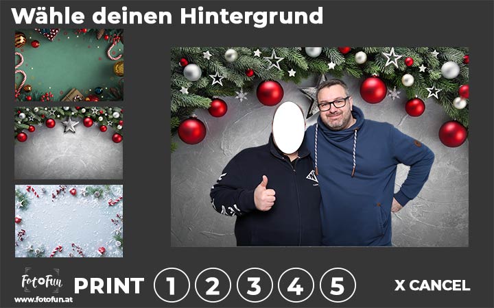Fotobox Greenscreen Motivauswahl bei einer Weihnachtsfeier